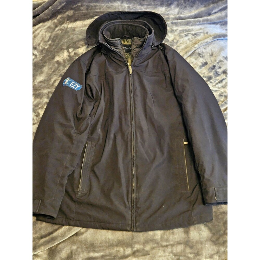 Weatherproof Ultra Tech Mens Jacket Size Large L Black Hooded Double Zip Coat